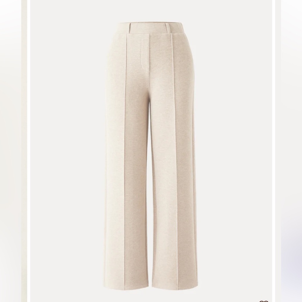High Waisted Straight Leg Pull On Pant in Heather Beige color